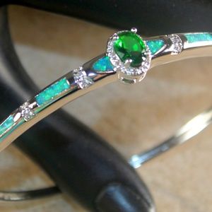 Green Fire Opal Silver Bracelet Cuff